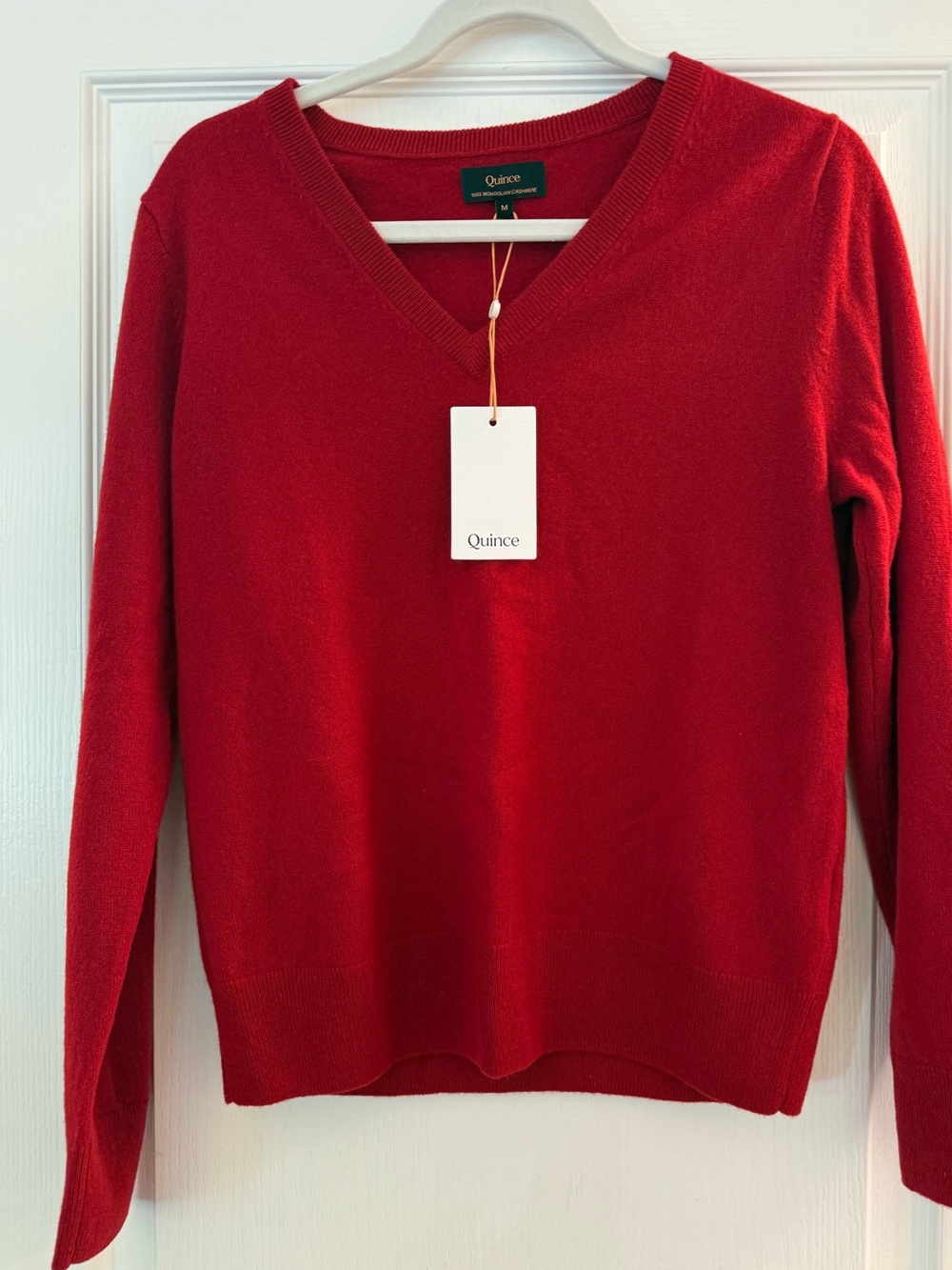 Quince V-Neck Cashmere Sweater in Bright Red